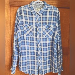 Blue and White Flannel by Seven 7 in Excellent Used Condition